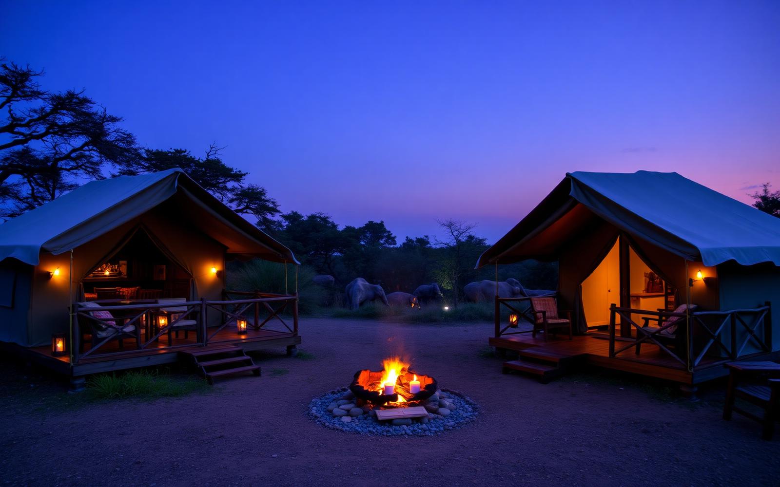 Safari camp at dusk